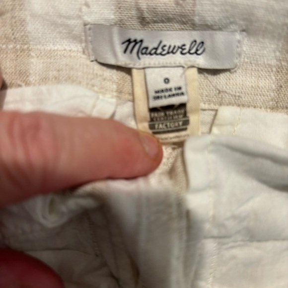MADEWELL Sz 0 Linen Viscose Cotton Checkered High Rise Cuffed Pleated Shorts - Picture 6 of 7